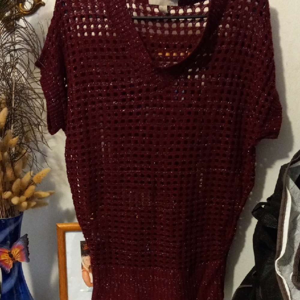 One A. Burgundy Knit V-Neck Sweater